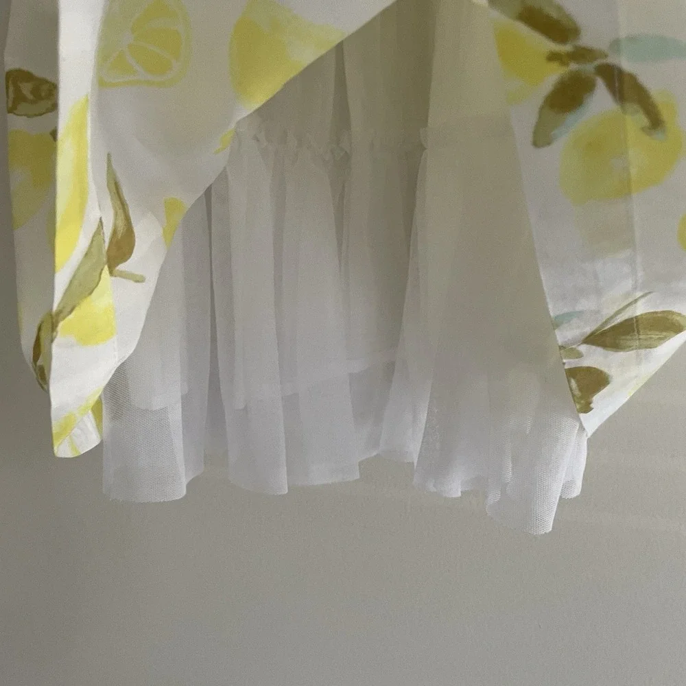 Girls Dresses‎ Set 3 White Floral Lemon Embroidered Ruffle Cap Sleeve Size 6/6x